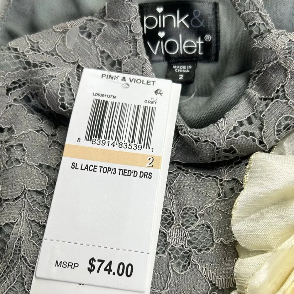 NWT Pink & Violet Sleeveless Lace Glitter Mesh Dress Multiple Sizes